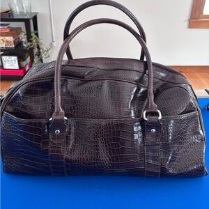 Bath Body Works Brown Carry On Faux Croccodile Duffle 20"x9”x8” Overnight Bag